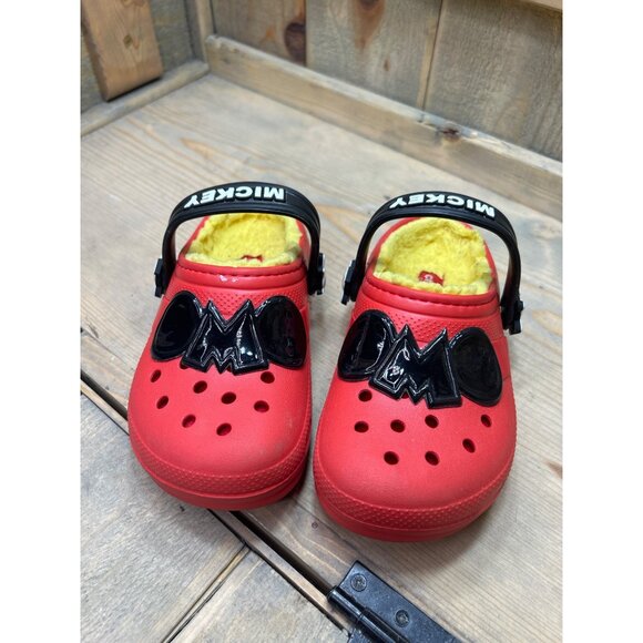 C11 Crocs Classic Lined Red Clogs Shoes Disney Mickey Mouse 208104-063 - Picture 3 of 7